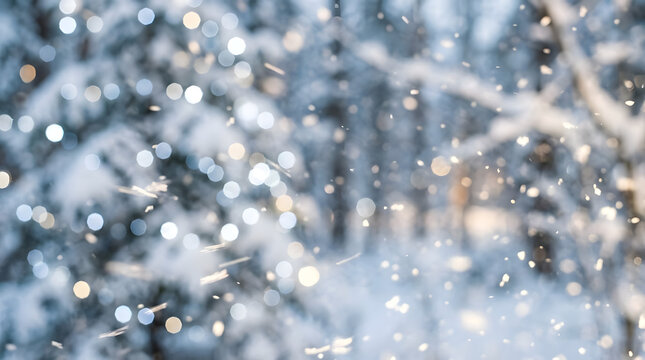Falling snow bokeh winter background