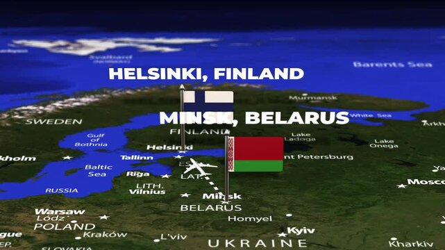 Flight From Minsk BELARUS to Helsinki FINLAND with flag pins