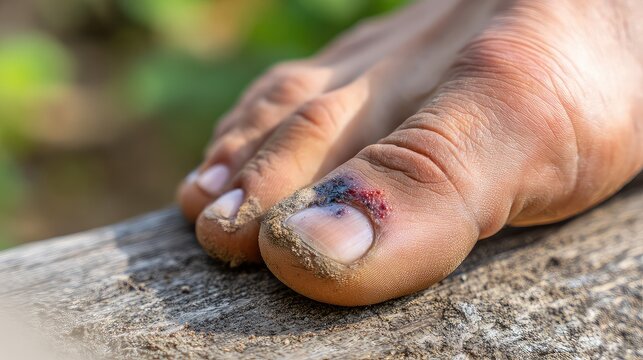 Mild Bruise on Toe After Impact Injury in Outdoor Setting