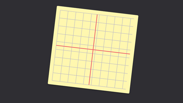 Square yellow sticky note with red and blue grid... isolated on a transparent background d
