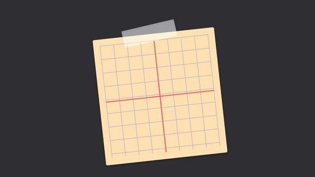 Square grid sticky note with tape on a paper surface isolated on a transparent background