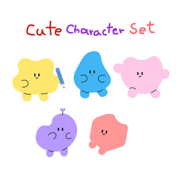 Cute Colorful Cat Character Set Illustration