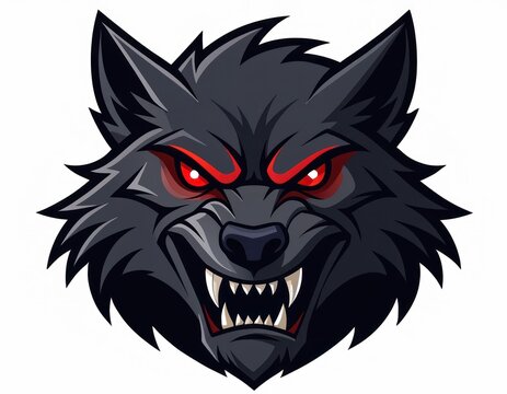 Aggressive wolf head mascot illustration with glowing red eyes