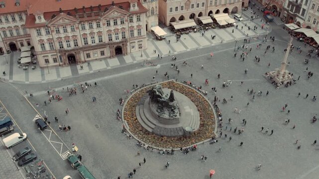 High Angle View of Jan Hus Memorial in Prague Old Town Square