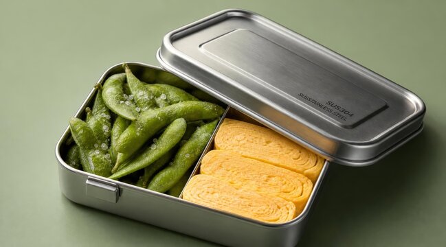 Stainless steel bento box with food