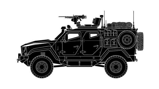 Military armored vehicle with mounted weapon system.