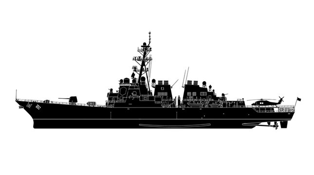 Military Warship Silhouette Against Plain Background.