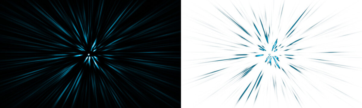 Abstract background featuring a futuristic light tunnel effect with glowing blue streaks on contrasting black and white split screen sides