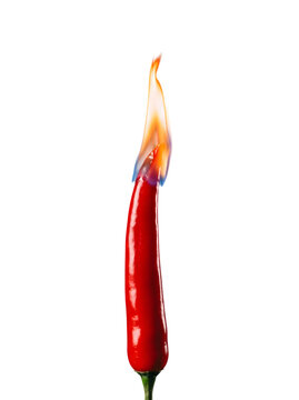 A striking visual representation of a vibrant red chili pepper dramatically engulfed in flames symbolizing intense heat and spice with a stark