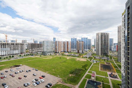 High-rise residential district development with parking and courtyard