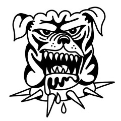 Fototapeta premium Bulldog head aggressive line art with spiked collar
