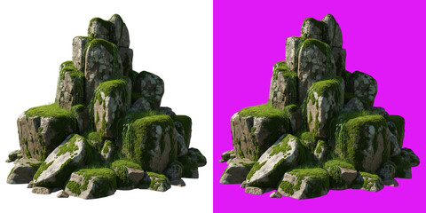 3D Render Of Mossy Rocks And Stones On A Split Background © Mst