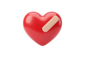 Fototapeta premium Red heart with adhesive bandage isolated on white background