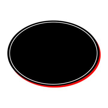 Black oval badge with white and red outline, blank frame for text or logo on transparent background