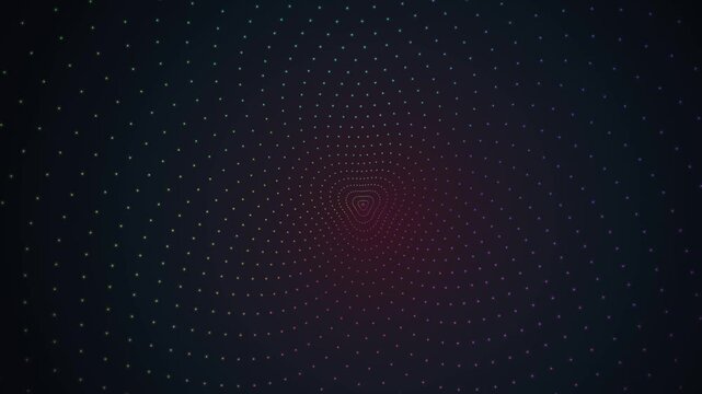 Abstract neon dot tunnel motion background, pulsing geometric particle wave, futuristic digital data flow animation