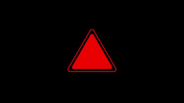 Red Warning Alert Icon Animation with Exclamation Mark for Safety, Danger and Error Notification on Black Background, 4K Motion Graphics.
