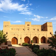 Obraz premium Sunlit Historic Fortress Gatehouse in Desert Courtyard