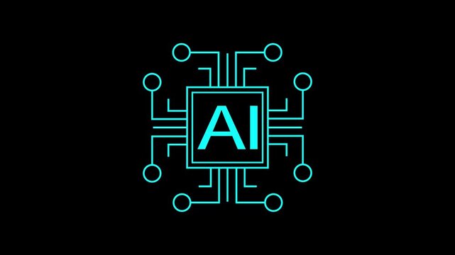 AI Processor Chip Icon with Digital Circuit Connections and Artificial Intelligence Technology on Black Background, 4K Motion Graphics..