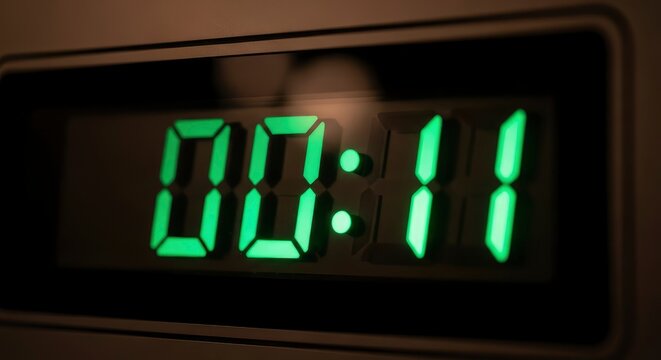 Close-up of a Green Digital LED Clock Display Showing 00:11 on a Household Appliance