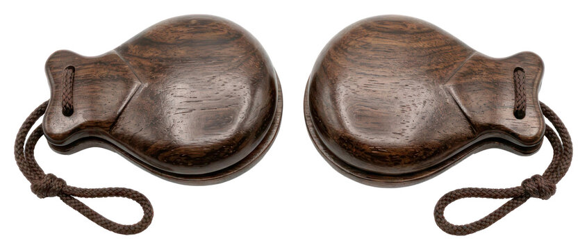 Pair of Dark Wooden Castanets Isolated on White