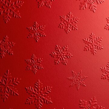 Red Christmas Paper Texture with Embossed Snowflake Pattern Festive Holiday Background
