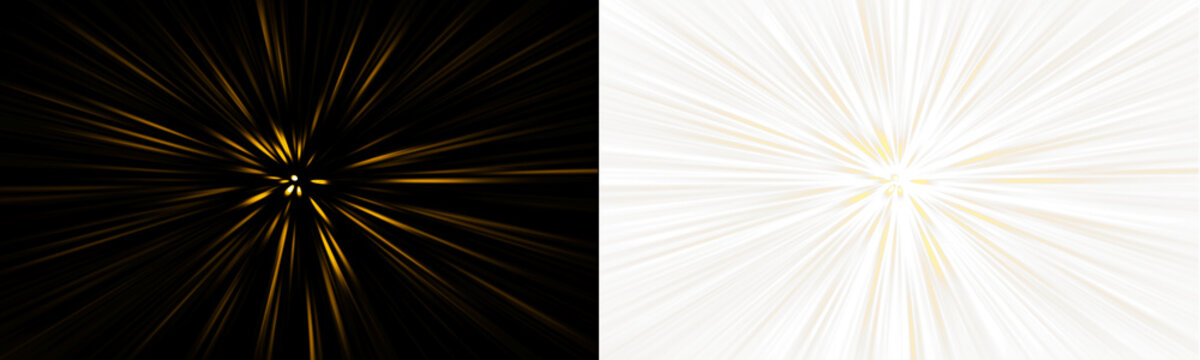 Abstract background featuring a dramatic sunburst or motion blur effect in contrasting gold light on black and white surfaces for digital art