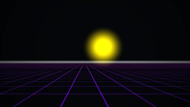 Retro synthwave 80s style grid horizon with glowing sun animation retrowave neon