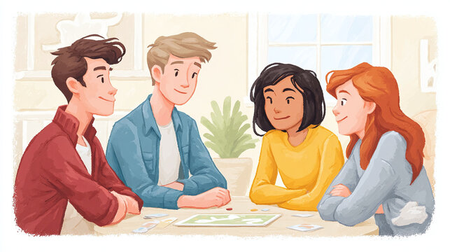 Engaging Gathering: Friends Enjoy a Fun Board Game Session Full of Laughter and Strategy in a Cozy Atmosphere