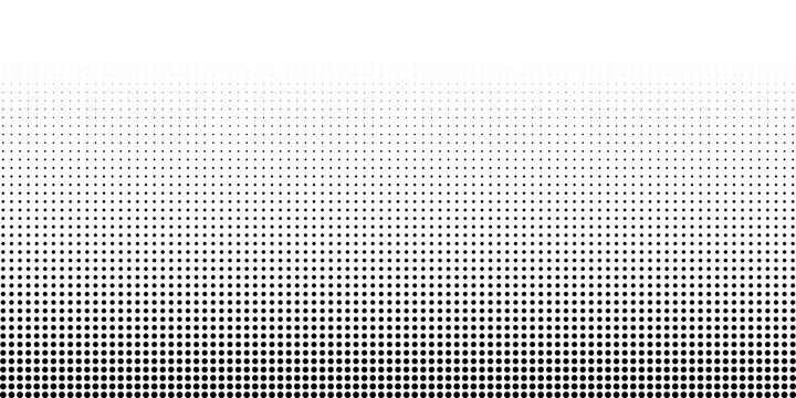 Dotted gradient vector illustration, white and black halftone background, horizontal seamless dotted lines, monochrome dots texture backdrop, retro effect. modern