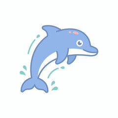 Naklejka premium Blue dolphin jumping out of water cartoon illustration.