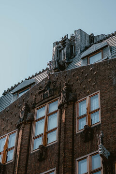 Architectural details of a historical building against sky