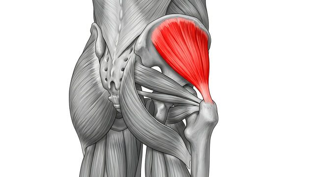 Anatomical layers showing human gluteus maximus muscle anatomy, posterior view