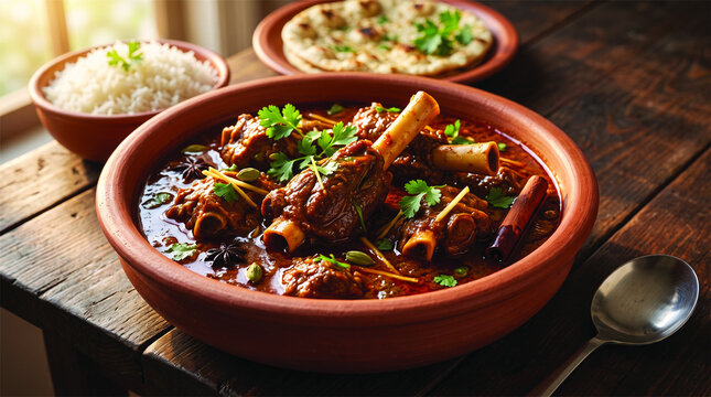 Authentic Indian Rustic Mutton Handi Presentation Illustration
