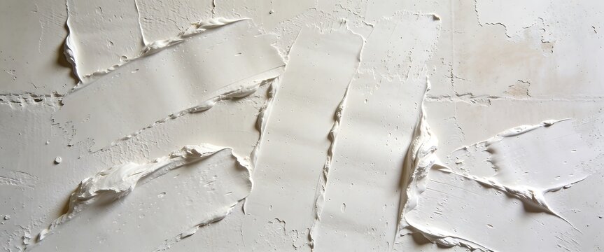 White plaster strokes and thick putty texture on a wall for renovation background