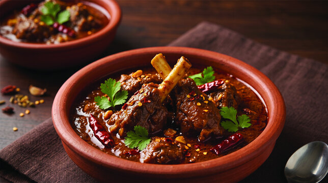 Rustic Indian Mutton Curry Close-up Photography