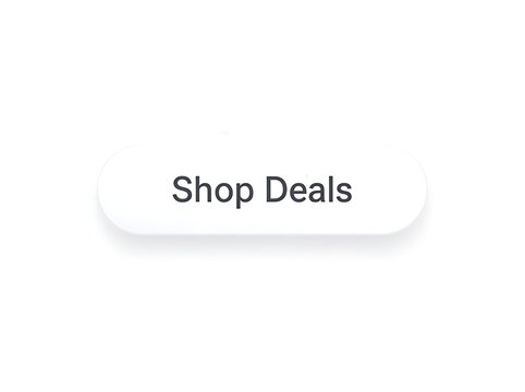 Minimalist white button with the text Shop Deals and small icons on a white background.