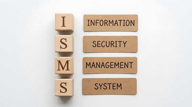 Information Security Management System ISMS Framework Concepts on Wooden Blocks and Paper Tags
