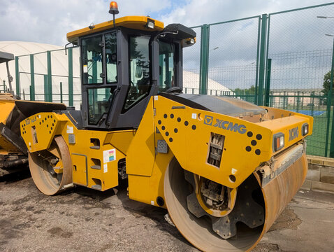 Grodno, Republic of Belarus. - August 06, 2026: The XCMG XD123 twin-drum hydraulic vibratory roller. 