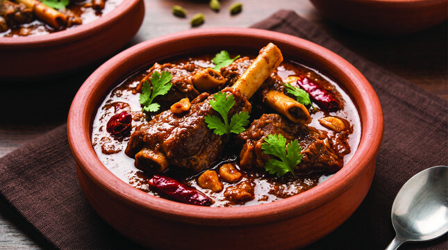 Traditional Handi Mutton in Terracotta Bowl Art