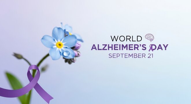 World Alzheimer's Day purple ribbon with flower September 21