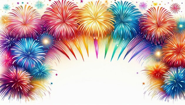 colorful fireworks on isolated on white background border frame design