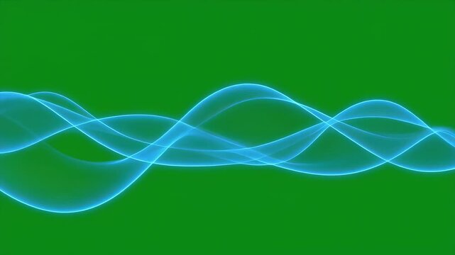 Abstract blue energy waves flowing smoothly in digital space with green screen background and copy space