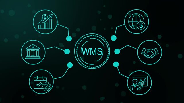 Warehouse Management System WMS Network Animation, Logistics Supply Chain and Business Management Technology Motion Graphics 4K