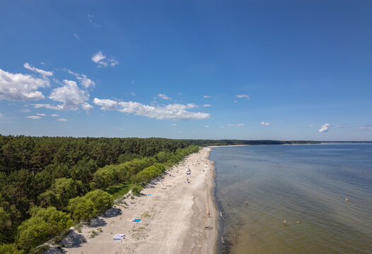 Drone view of beach in Jaunkemeri area of Jurmala city on a Baltic Coast, Latvia