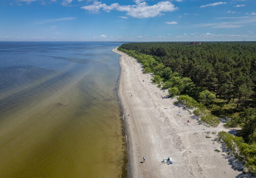 Aerial view of Jaunkemeri beach, Jurmala city on a Baltic Coast, Latvia