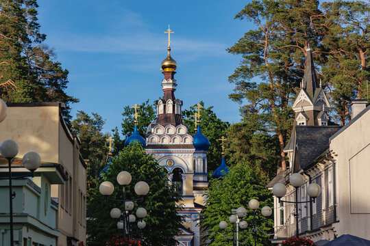 Orthodox Church of Kazan Icon of Mother of God, view from Jomas street, Jurmala, Latvia