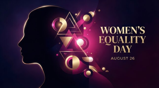 Women's Equality Day illustration with silhouette and geometric shapes