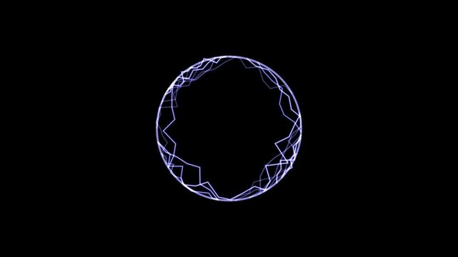 Futuristic glowing circular audio waveform and digital hud equalizer element with neon purple geometric frequency lines on black background
