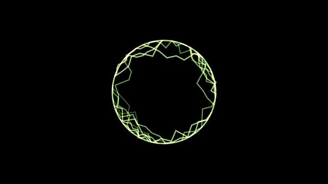 Abstract futuristic neon ring animation background, seamless loop scifi glowing green circle with lightning energy discharge, technology portal, or cybernetic hud element