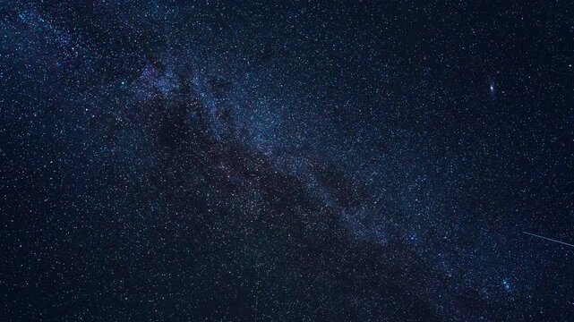 Expansive Milky Way timelapse reveals a vast field of shimmering stars moving through the clear night sky, evoking infinity, discovery, wonder and the immense scale and beauty of the universe.